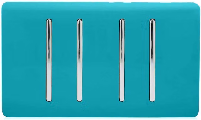 Trendi 4 Gang 3 Way Intermediate 10 Amp Rocker Light Switch in Bright Teal