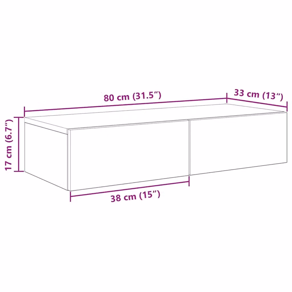 Berkfield Home Wall Shelf with Drawers in Black, W/D/H: 80 x 33 x 17 cm – 5