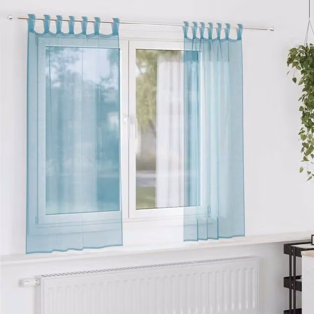 Berkfield Home Turquoise Voile Fabric Curtains with Tabs, 2 Pack, W/H: 140 x 140 cm