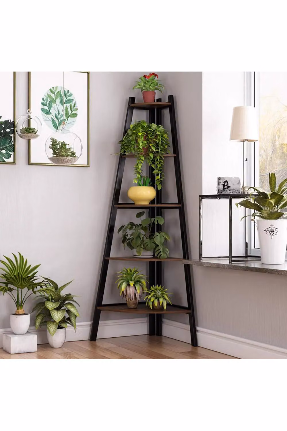 Living and Home 5 Tier Vintage Corner Plant Stand in Brown – 3