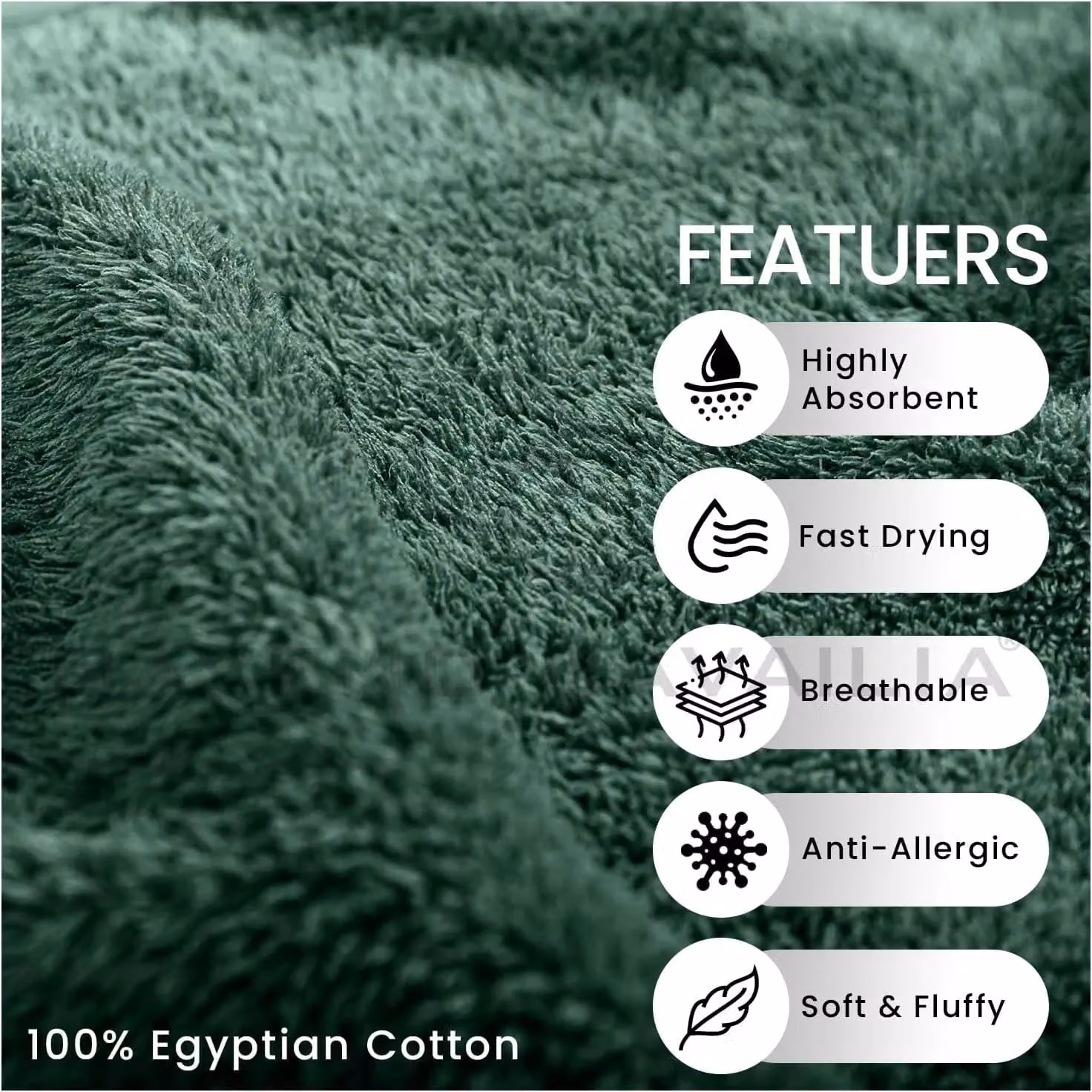 Gaveno Cavailia 8 Piece Cotton Towel Set in Green, 450 GSM Quick Dry Absorbent Towels including 4 Face Towels, 2 Hand Towels and 2 Bath Towels – 2