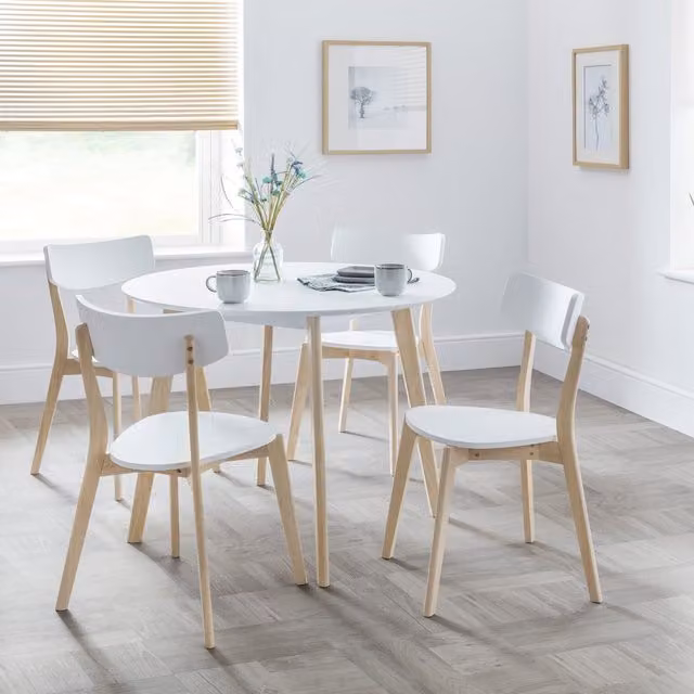 Julian Bowen Casa Round Dining Table and Chairs Set in White and Oak