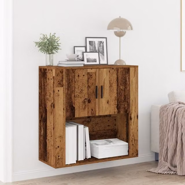 Berkfield Home Old Wood Wall Cabinet in Brown, W/D/H: 80 x 33 x 80 cm