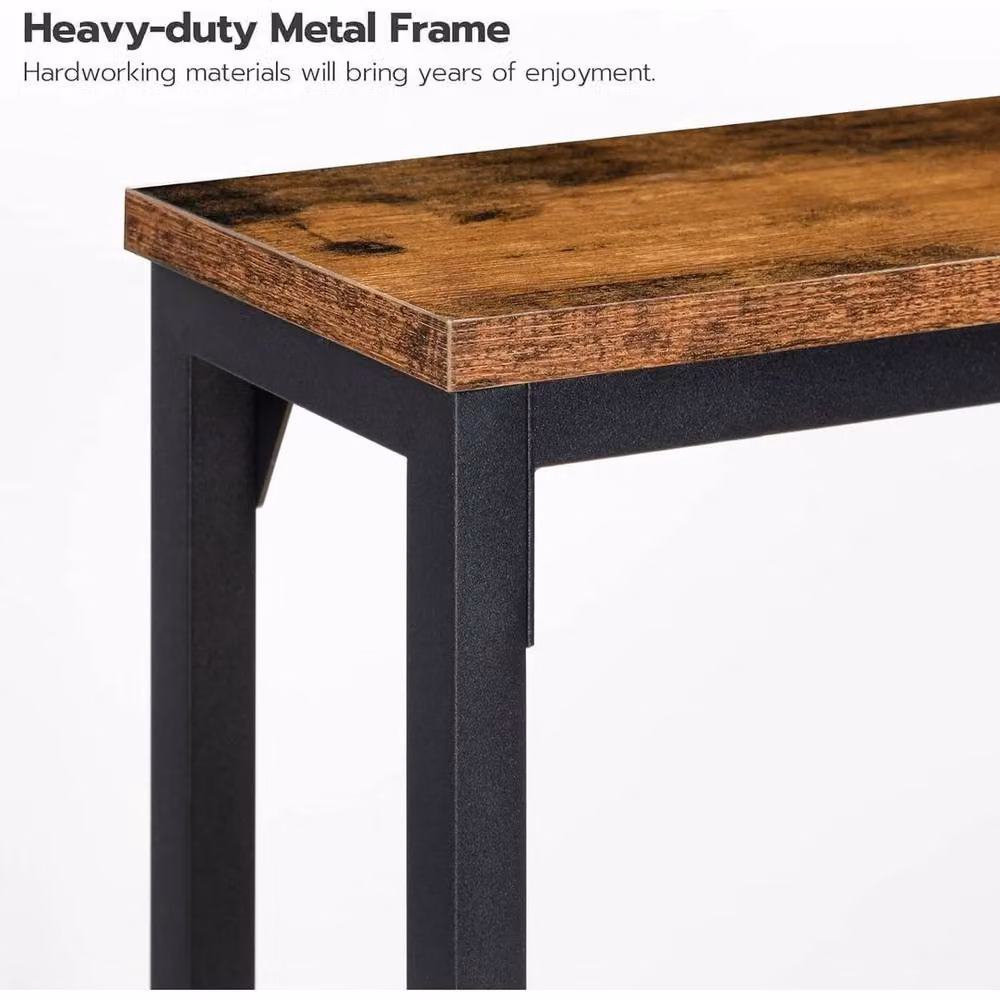 FORGEVIO Modern Brown Rectangular Console Table with Charging Station for Hallways – 4