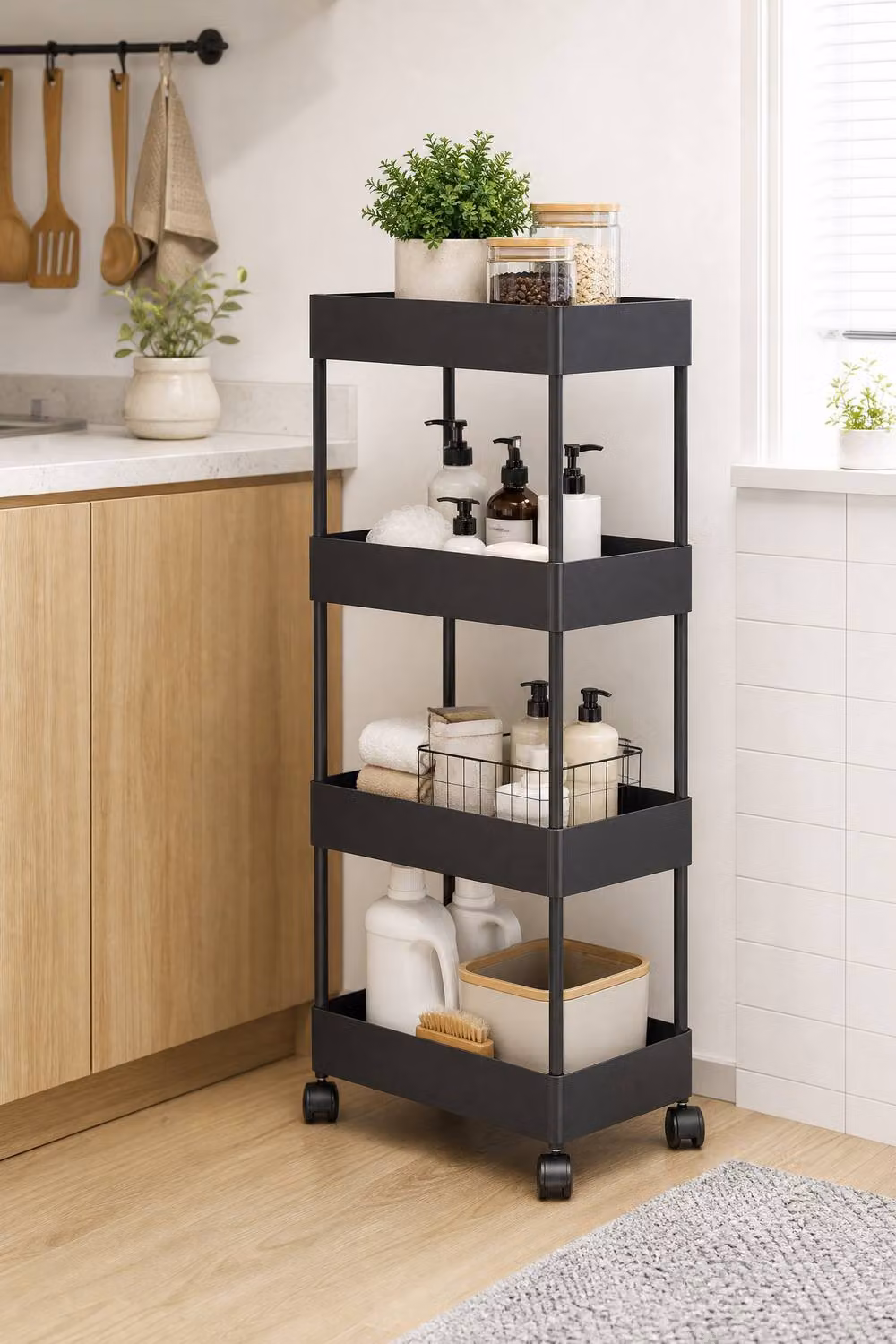 Garden Sanctuary 4 Tier Storage Shelf Trolley Cart in Black – 2