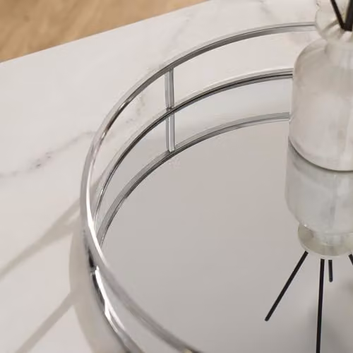 OHS Round Silver Mirrored Glass and Metal Decorative Tray, Diameter: 30 cm – 2