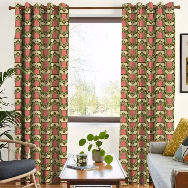 Orla Kiely Striped Tulip Made To Measure Blackout Eyelet Curtains in Green, Pink and Multicolour Cotton