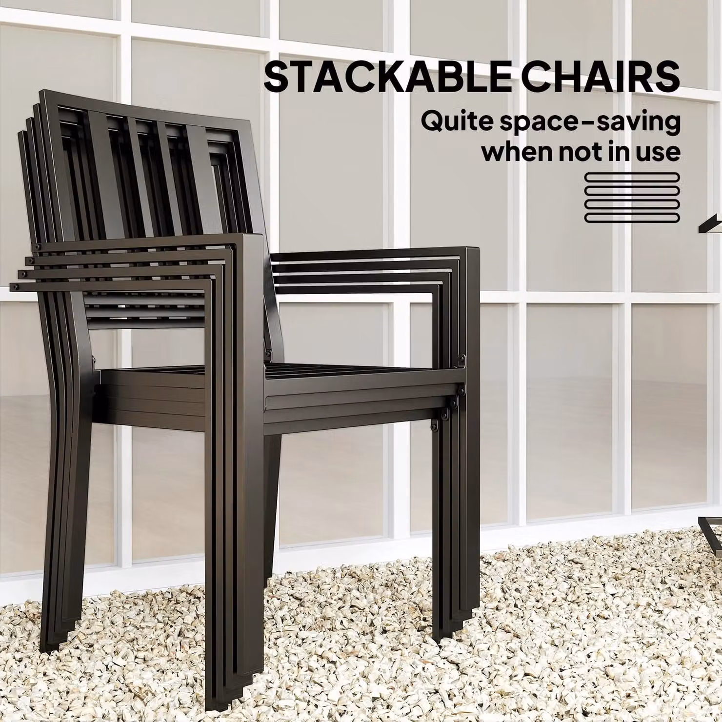 OUTSUNNY Garden Dining Set with 4 Stackable Cushioned Chairs and Matt Black Metal Square Table – 3