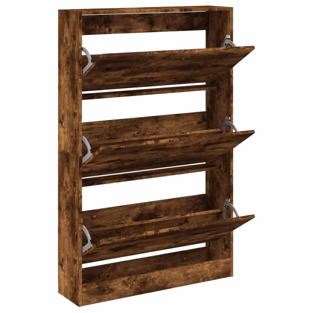 Berkfield Home Smoked Oak Shoe Cabinet in Brown, W/D/H: 80 x 21 x 125.5 cm – 1