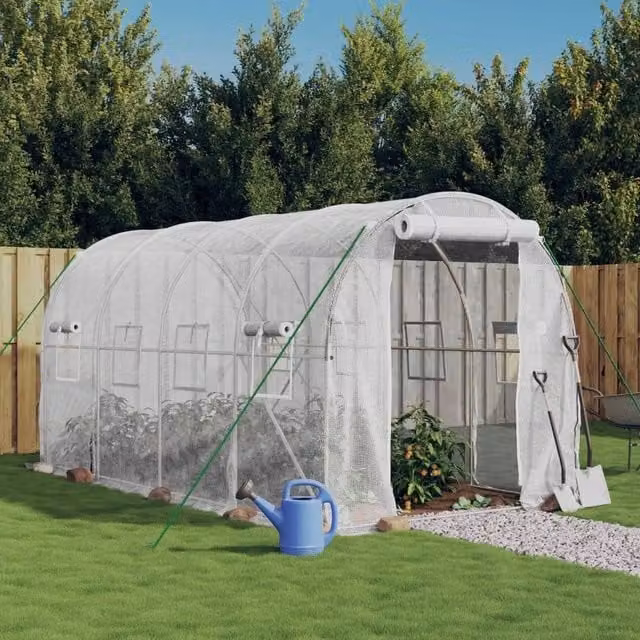 Berkfield Home Freestanding Greenhouse with Steel Frame and Plastic Windows, White, W/D/H: 4 x 2 x 2 m – 1