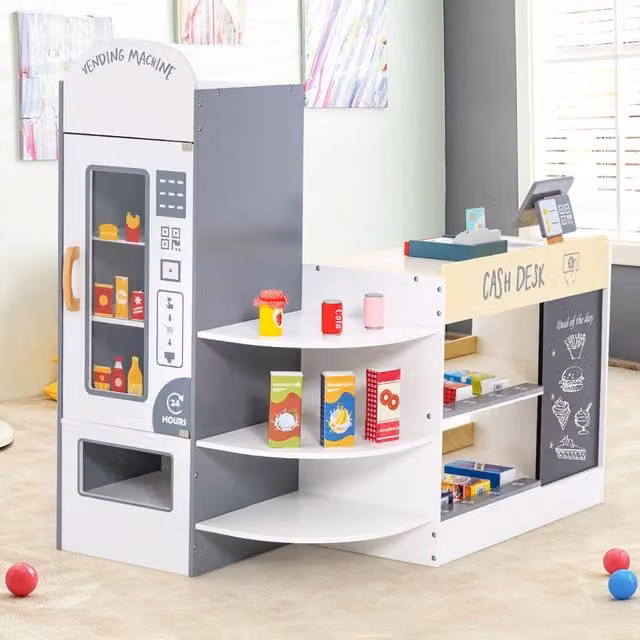 COSTWAY Kids Grocery Store Supermarket Playset in White Wood