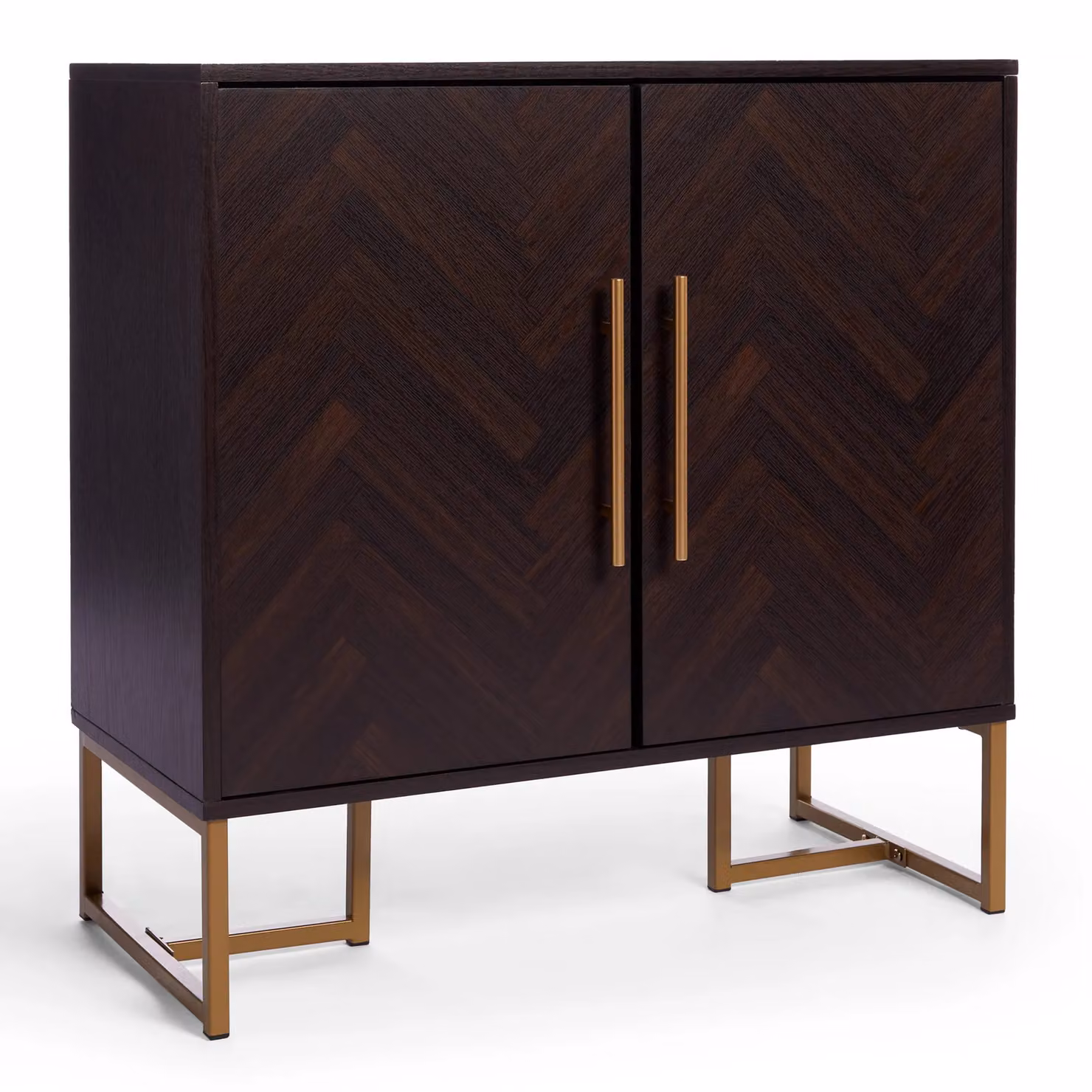 Spinningfield York Chevron Parquet Design 2 Door Sideboard Unit in Dark Brown with Gold Details W/D/H: 80 x 39 x 80 cm – 5