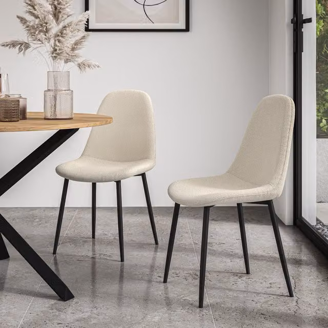 More4Homes Maya Boucle Dining Chair Set of 2, Beige/White Fabric with Metal Legs