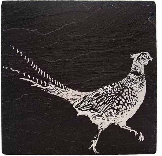 Selbrae House Slate Pot Stand with Pheasant Design in Dark Grey – 1