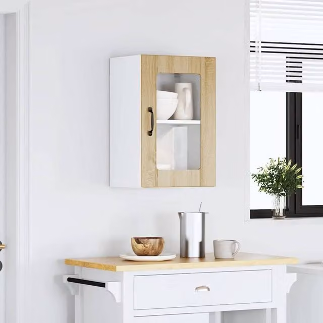 Berkfield Home Lucca Kitchen Wall Cabinet with Glass Door in Sonoma Oak Brown, W/D/H: 60 x 40 x 31 cm