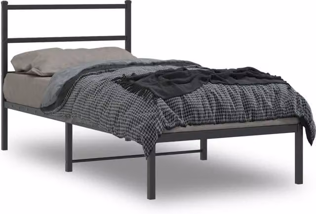 Berkfield Home Metal Bed Frame with Headboard in Black, W/D/H: 90 x 190 cm – 1