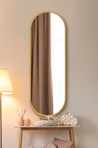 MirrorOutlet Gold Metal Framed Double Arched Wall Mirror, H 160 x W 55 cm