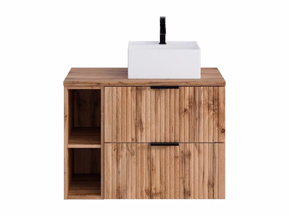 Vente-unique Suspended Striped Bathroom Vanity Unit with Niches in Light Oak – 2