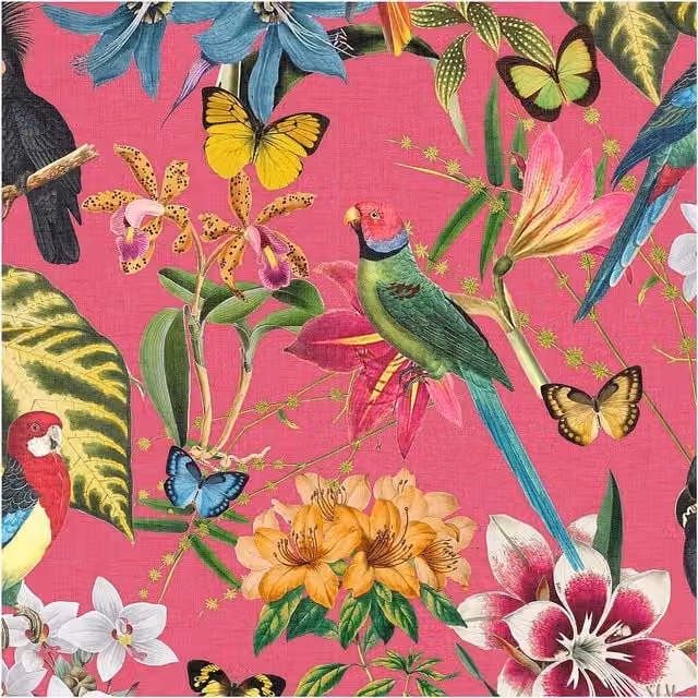 Envy Paradiso Floral Botanical Wallpaper in Pink, Orange and Yellow, W/H: 52 cm x 1000 cm