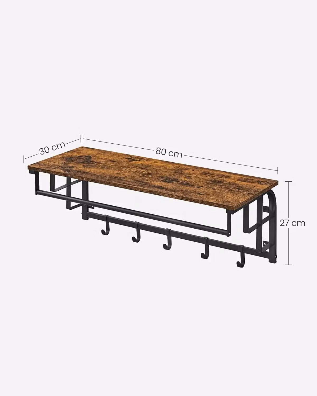 VASAGLE Industrial Wall Mounted Coat Rack with Hanging Rail and 5 Hooks in Brown – 3