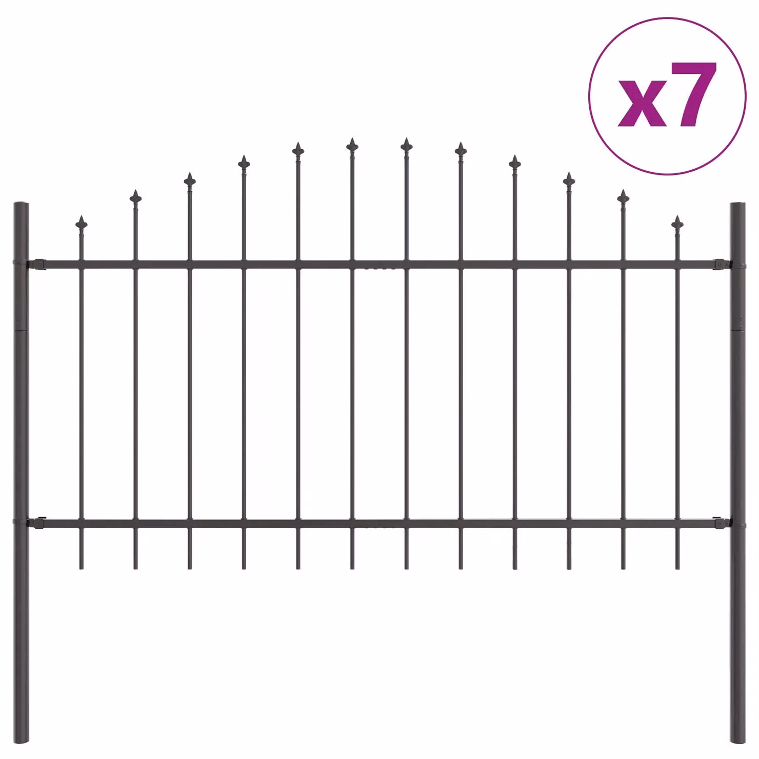 Berkfield Home Grey Powder-Coated Steel Garden Fence with Round Hoop Top, W: 11.9 m, H: 1 m – 2