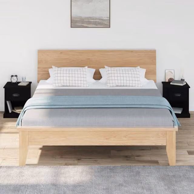 Berkfield Home Set of 2 Modern Black Bedside Cabinets, W/D/H: 39 x 39 x 47.5 cm