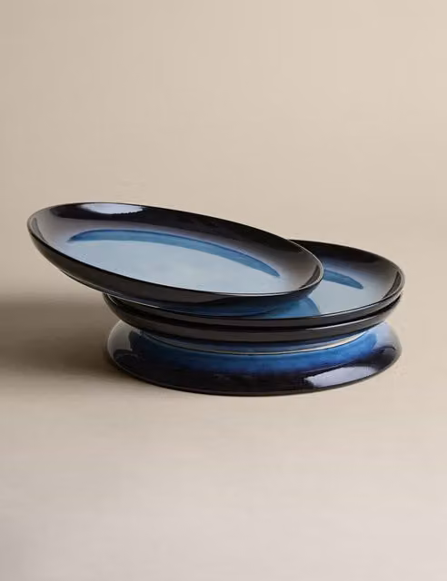 M&S Amberley Set of 4 Navy Blue Stoneware Dinner Plates