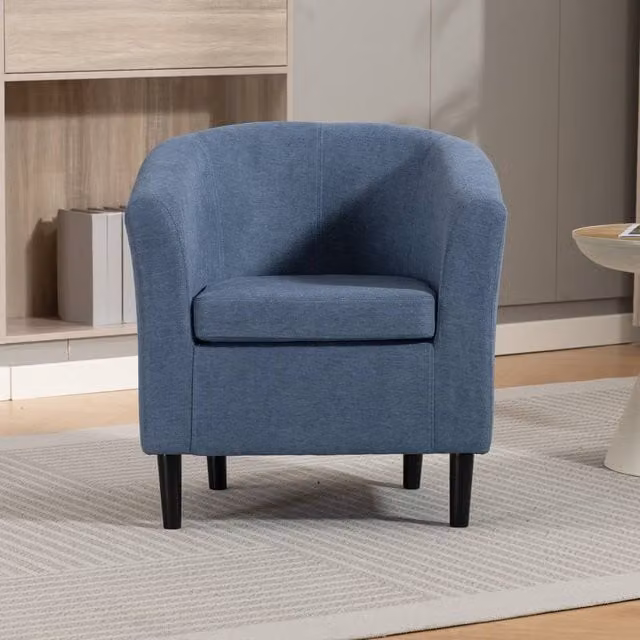 Artemis Home Beulah Blue Fabric Tub Accent Chair with Armrests and Solid Wood Frame