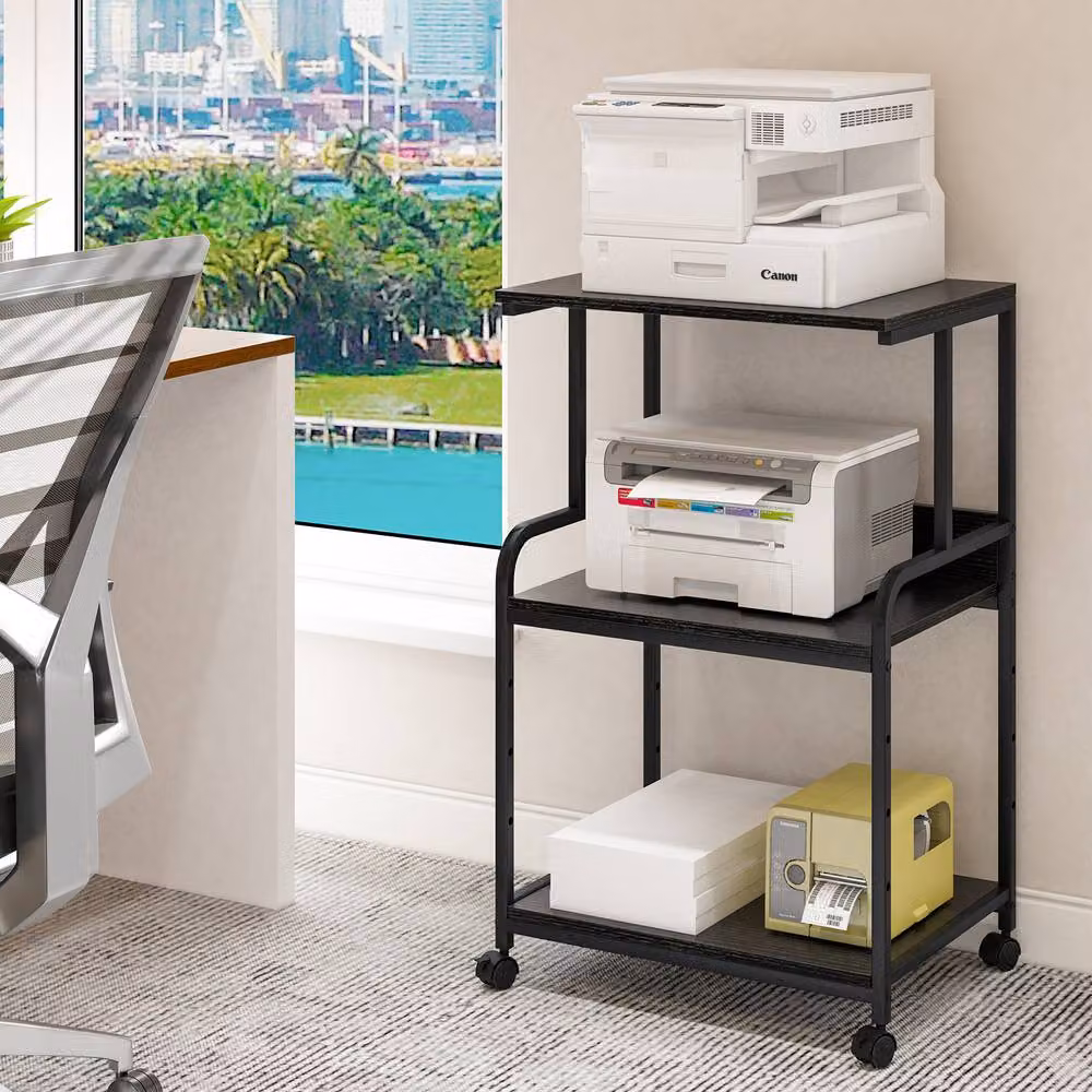 Huhote 3-Tier Printer Stand with Adjustable Shelves and Locking Wheels, Black – 2
