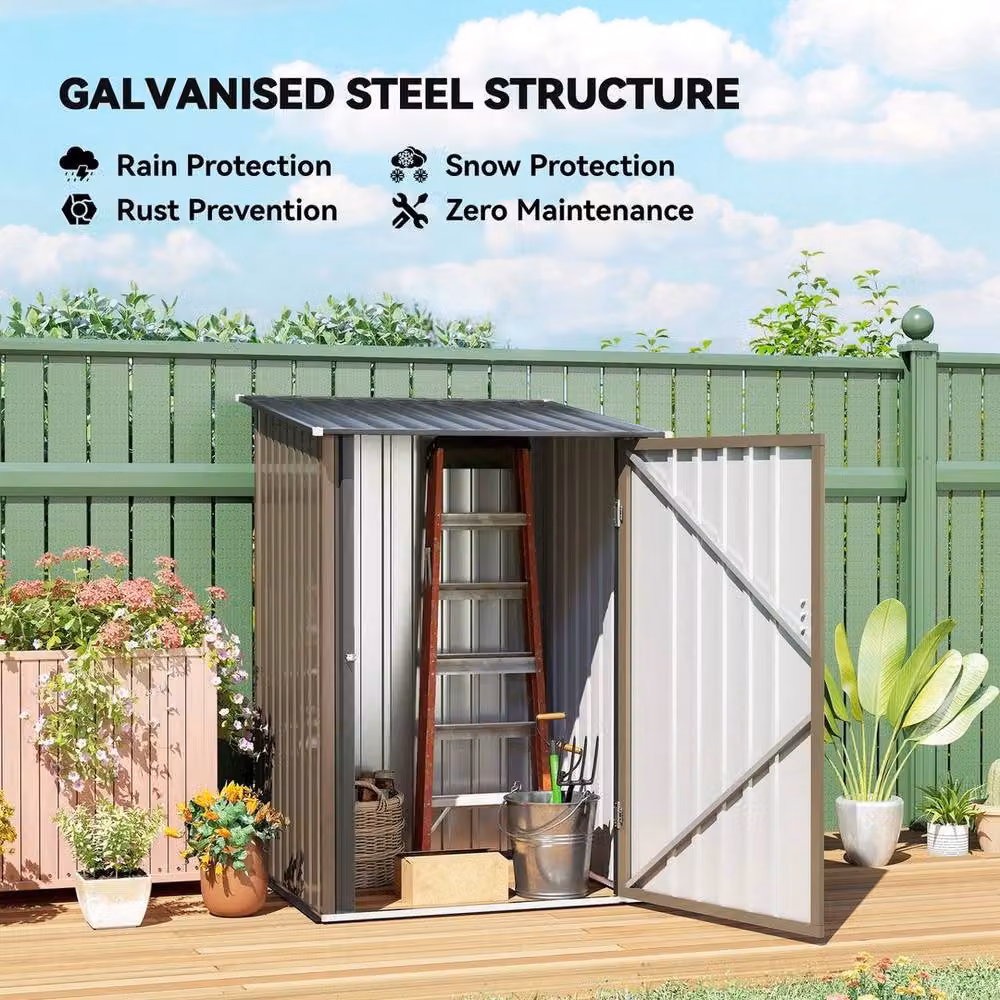 Kelvenix Brown Pent Outdoor Garden Storage Cabinet with Lockable Single Door, W/D/H: 140 x 90 x 90 cm – 3