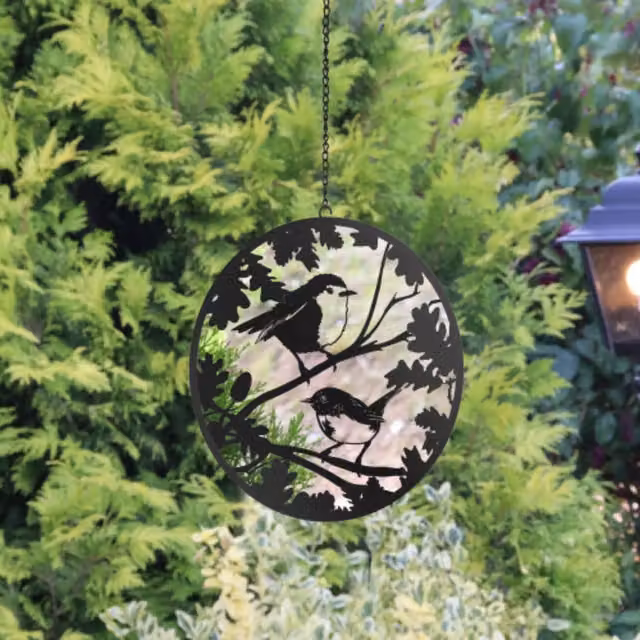 Betley Butterfly Black Metal Hanging Bird and Butterfly Mirror, W/D/H: 23 x 23 x 23 cm