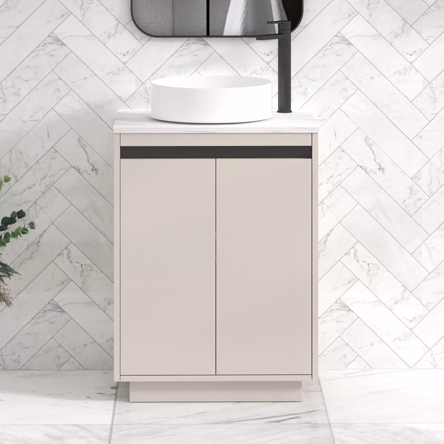 Royal Bathrooms Orion 800mm Warm Taupe Floor Standing Countertop Vanity Unit with Art Basin and Black Accent Trim