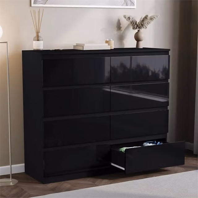 SPETLEK 8 Drawer Wide Chest of Drawers in Black