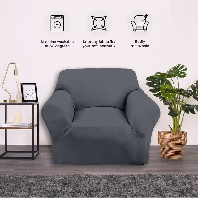 Brentfords Elastic Stretch 1 Seater Armchair Cover Protector in Grey