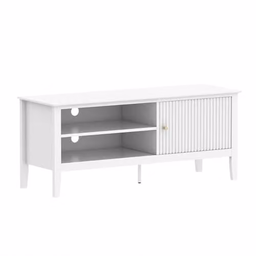Melody Maison Modern White Wooden Fluted TV Cabinet with Hinged Doors and Internal Shelves W/D/H: 120 x 50 x 40 cm – 2