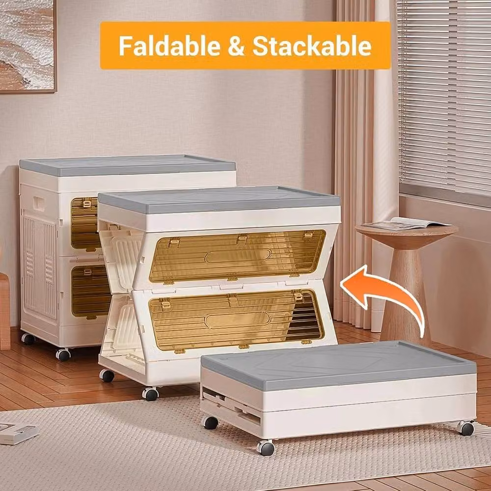 VOGREX Large Capacity Folding Storage Box Cart with Wheels in White and Multicolour, W/D/H: 60 x 40 x 40 cm – 2