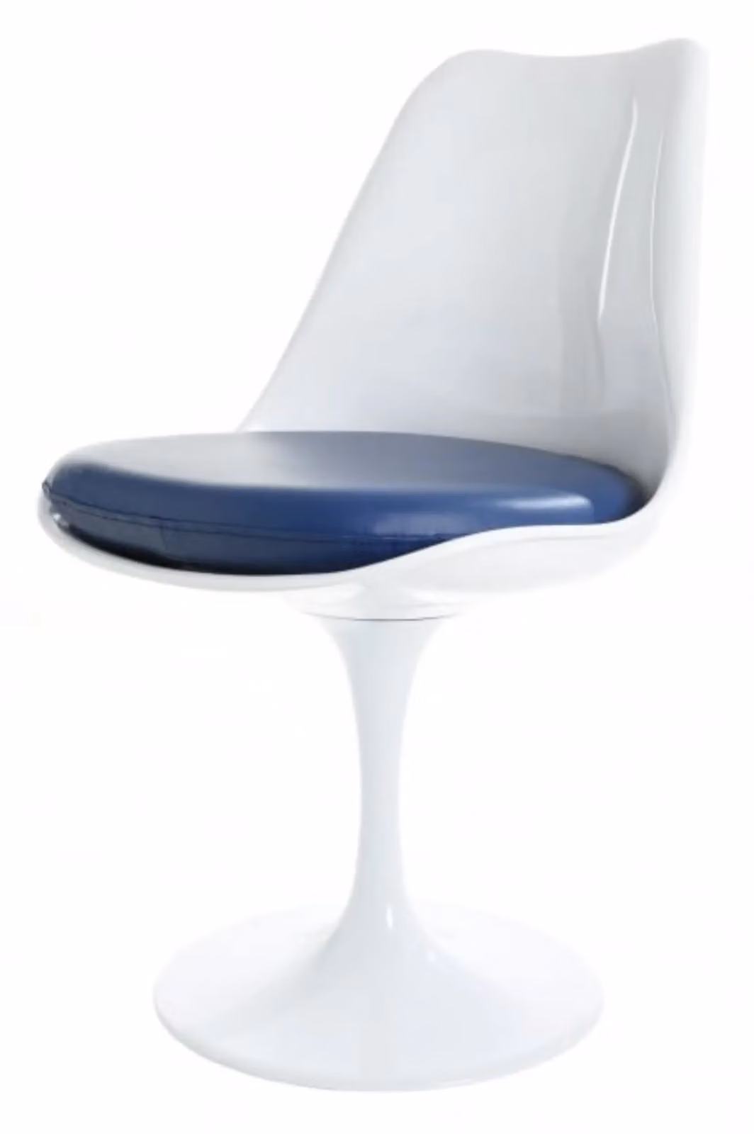 Fusion Living White Tulip Swivel Dining Chair with Navy Blue PU Cushion – 2