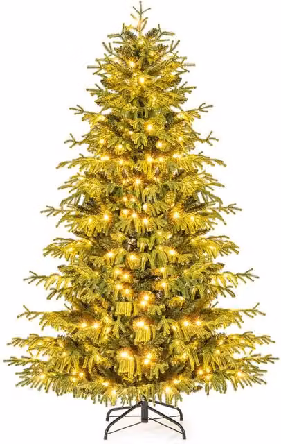 Gymax 180 cm Pre-lit Green Christmas Tree with 270 Warm White LED Lights