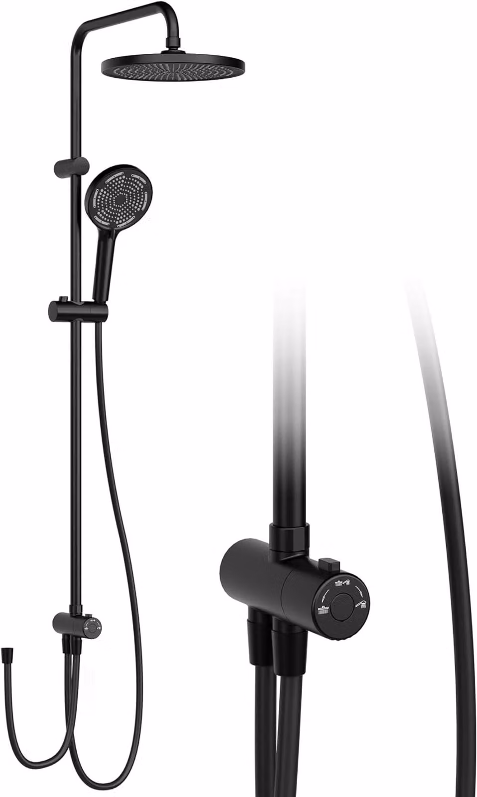 London Boutique Height Adjustable Rainfall Shower System with Overhead and Hand Shower in Matt Black – 3