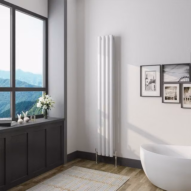 AicaBathroom Vertical Oval Column Radiator in White, H: 160 cm x W: 23.6 cm