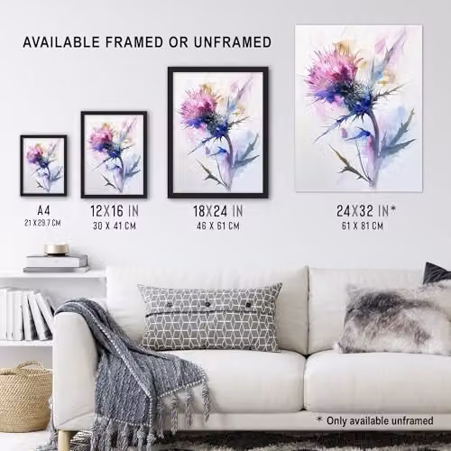 Artery8 Thistle Flower Bloom Watercolour Painting Multicolour Wall Art Poster Print on Thick Paper, W: 45.72 cm, H: 60.96 cm – 3