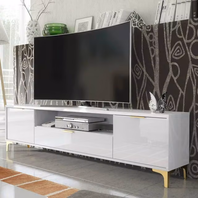 Mex Furniture LTD Goldline Glossy White and Gold TV Unit W: 200 cm – 1