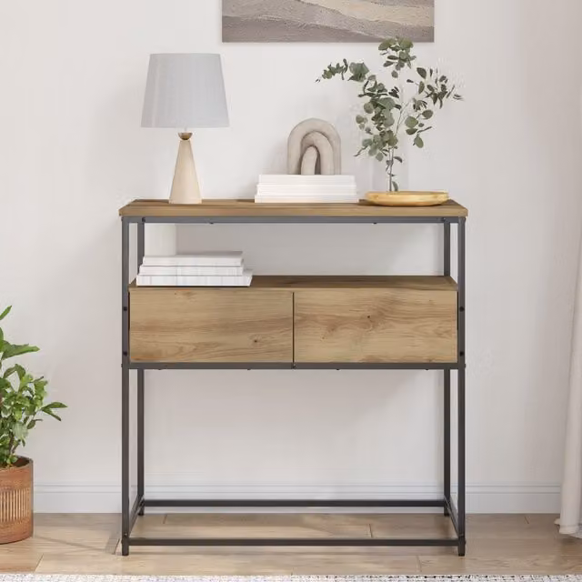 Berkfield Home Artisan Oak Console Table in Brown, W/D/H: 75 x 40 x 75 cm