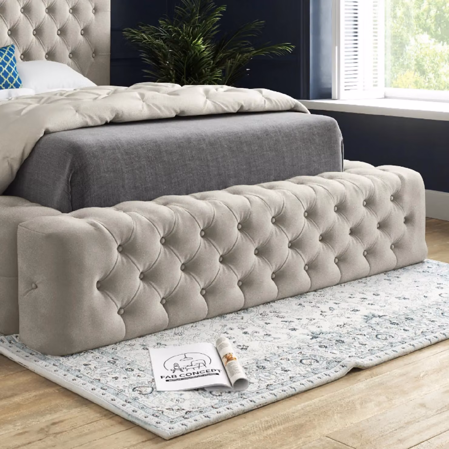 Casani Grand Milan Chesterfield Upholstered Bed Frame in Beige, W/D/H: 120 x 200 x 137 cm – 3