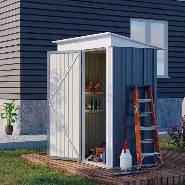 Outsunny Grey Metal Lean-to Garden Shed with Adjustable Shelving, Window and Lock
