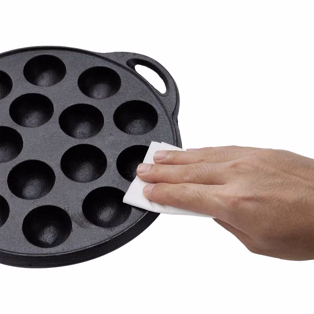 EONLION Black Cast Iron 15-Hole Mini Pancake and Crepe Pan with Double Handles, 23 cm – 3