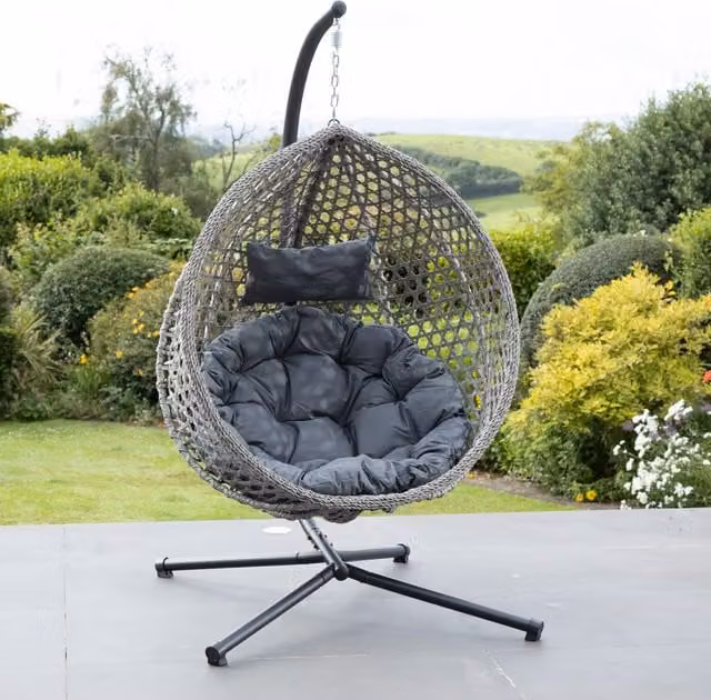 Artemis Home Bradshaw Swing Egg Pod Chair in Dark Grey with Metal Frame and Weatherproof Cushion
