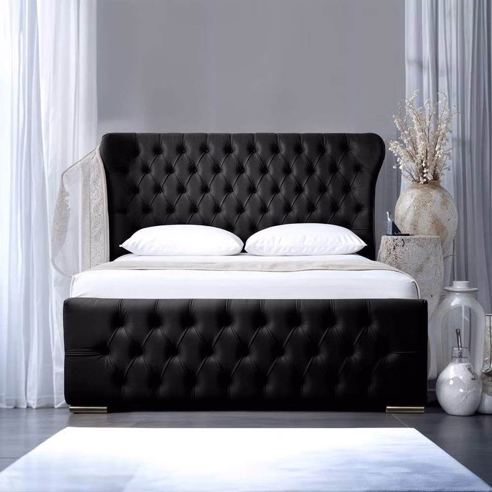 UK Bed Furniture Isabella Ottoman Gas Lift Upholstered Bed with 48 Inch Wing Headboard in Black, Size: King, W/D/H: 180 x 200 cm – 2
