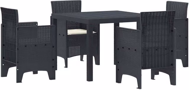 Berkfield Home 5 Piece Anthracite Poly Rattan Garden Dining Set with Cushions