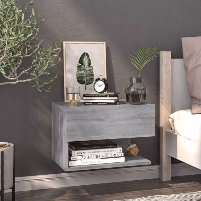Berkfield Home Set of 2 Wall-mounted Bedside Cabinets in Grey Sonoma – 1